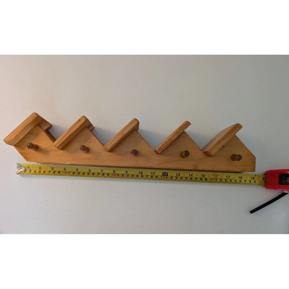 Vintage Wood Staircase Wall Shelf 5 Tier Knick Knack Display Peg Rack 19